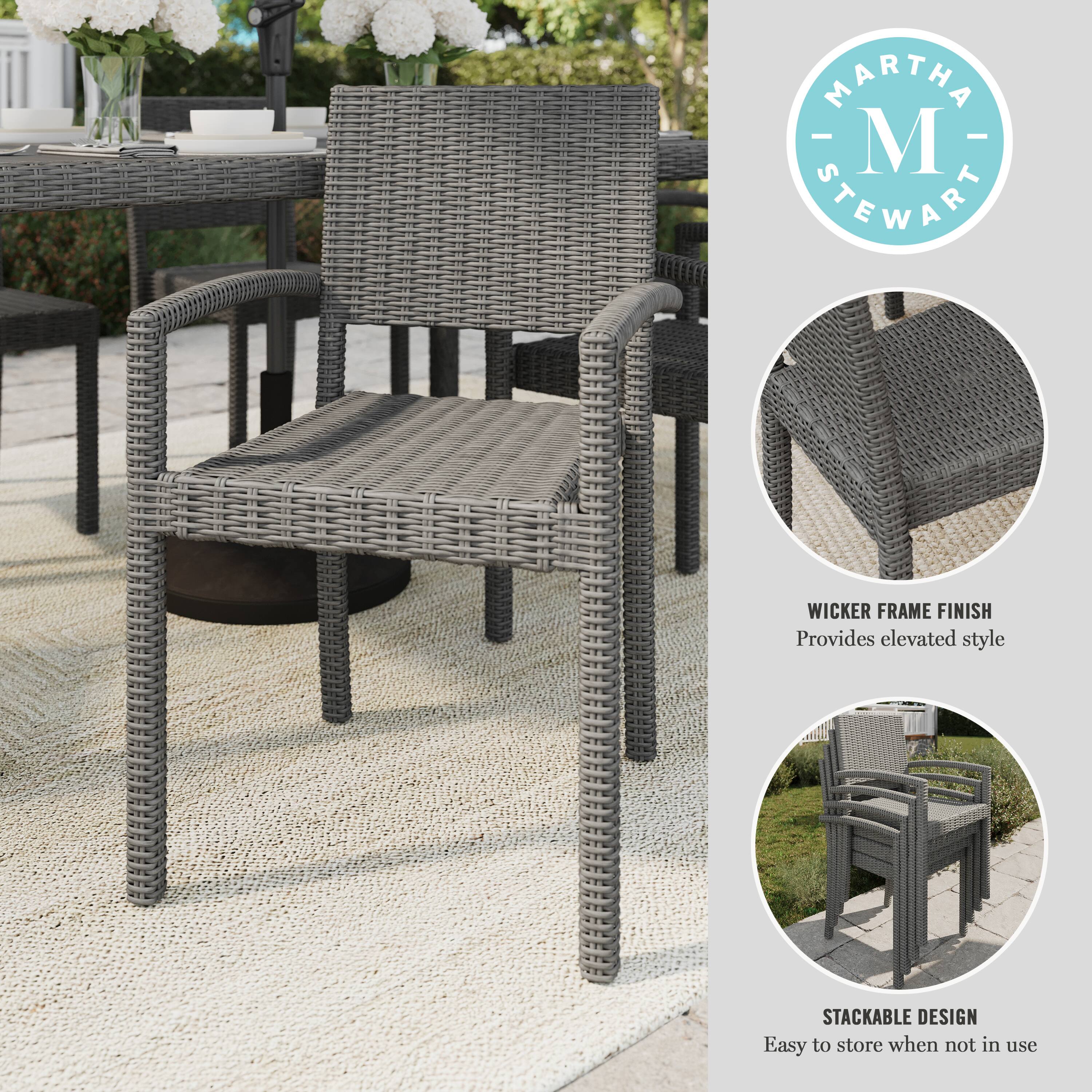 MARTHA STEWART WICKER FRAME FINISH Provides elevated style STACKABLE DESIGN Easy to store when not in use