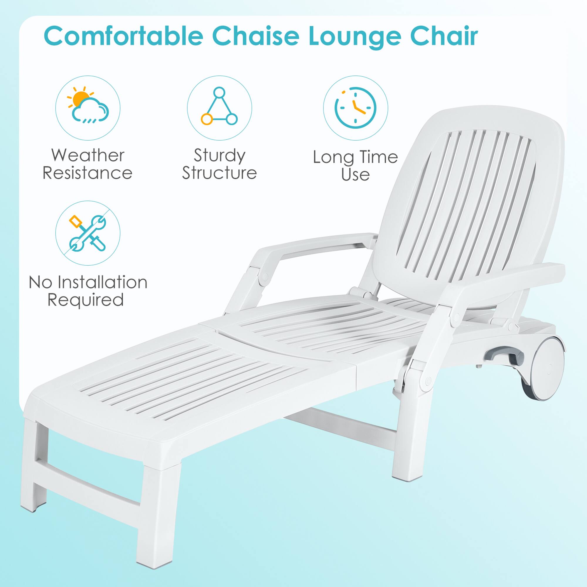 Comfortable Chaise Lounge Chair

Weather Resistance
Sturdy Structure
Long Time Use
No Installation Required