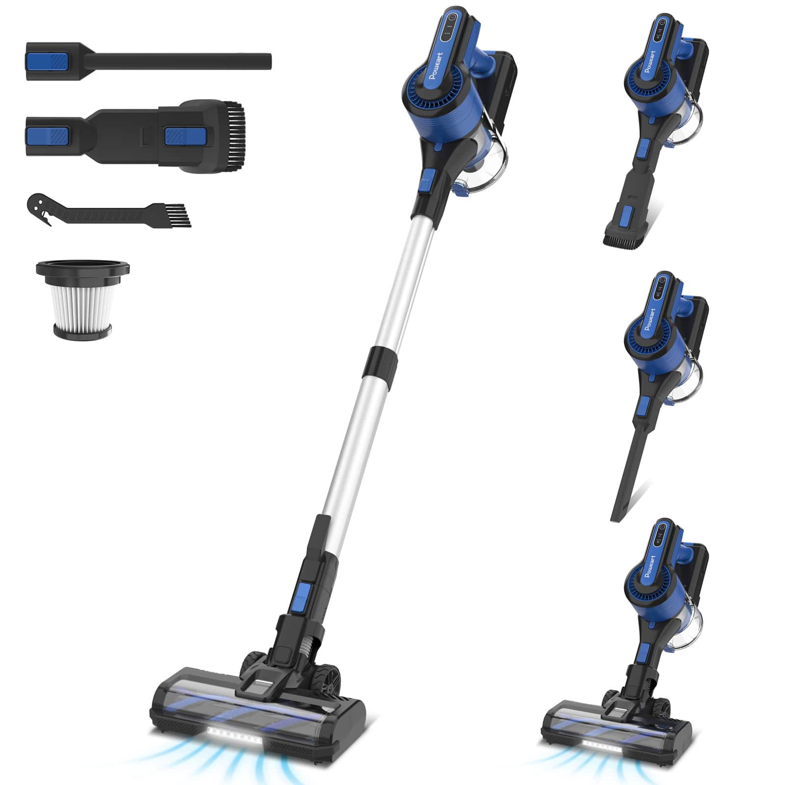 Poweart - V870 Cordless Stick Vacuum, 30Kpa Powerful, 350W Motor, 8-in-1 Lightweight, 45 Min Runtime for Hardfloor, Carpet - Blue