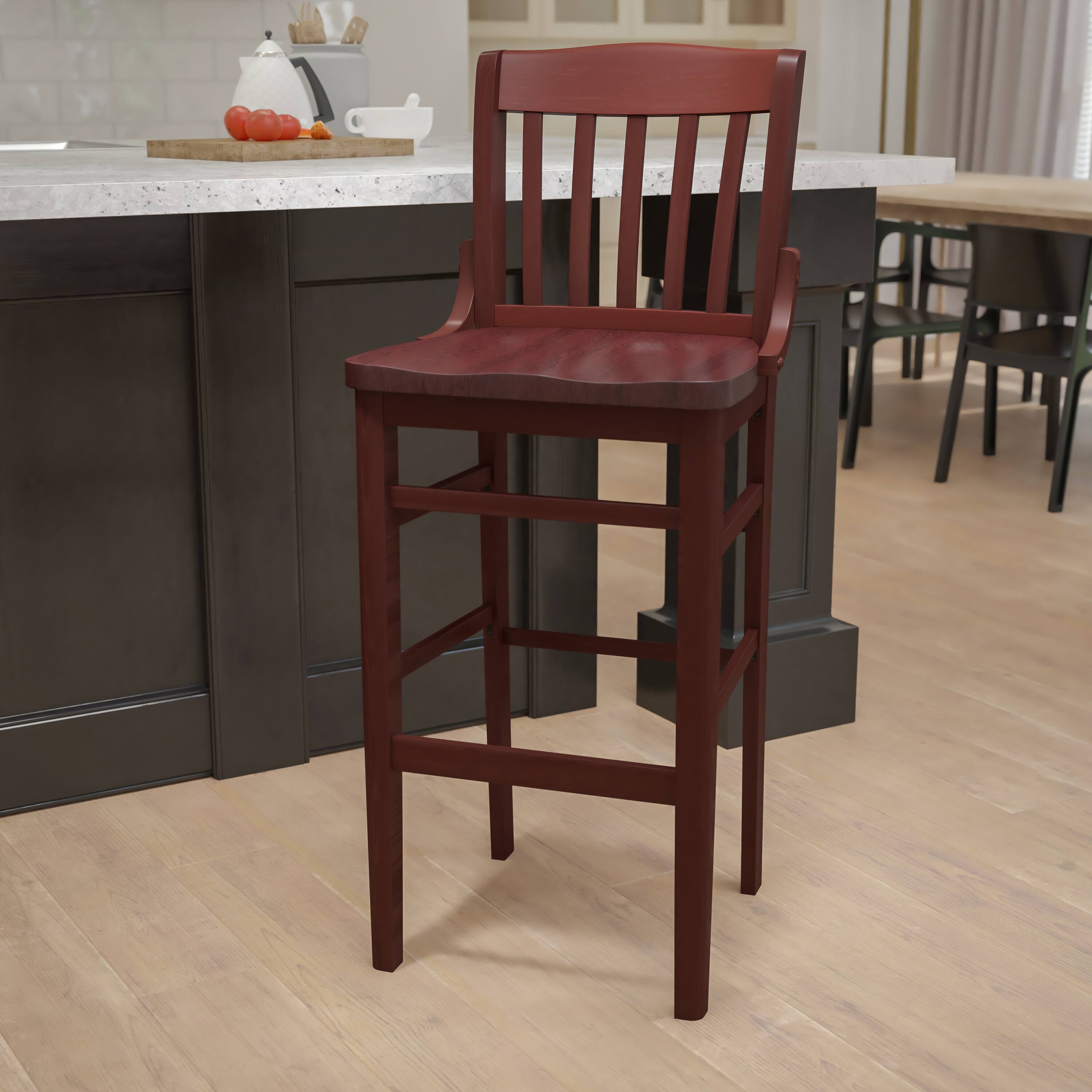 Alt View 1. Emma + Oliver - School House Back Wooden Restaurant Dining Barstool - Mahogany.