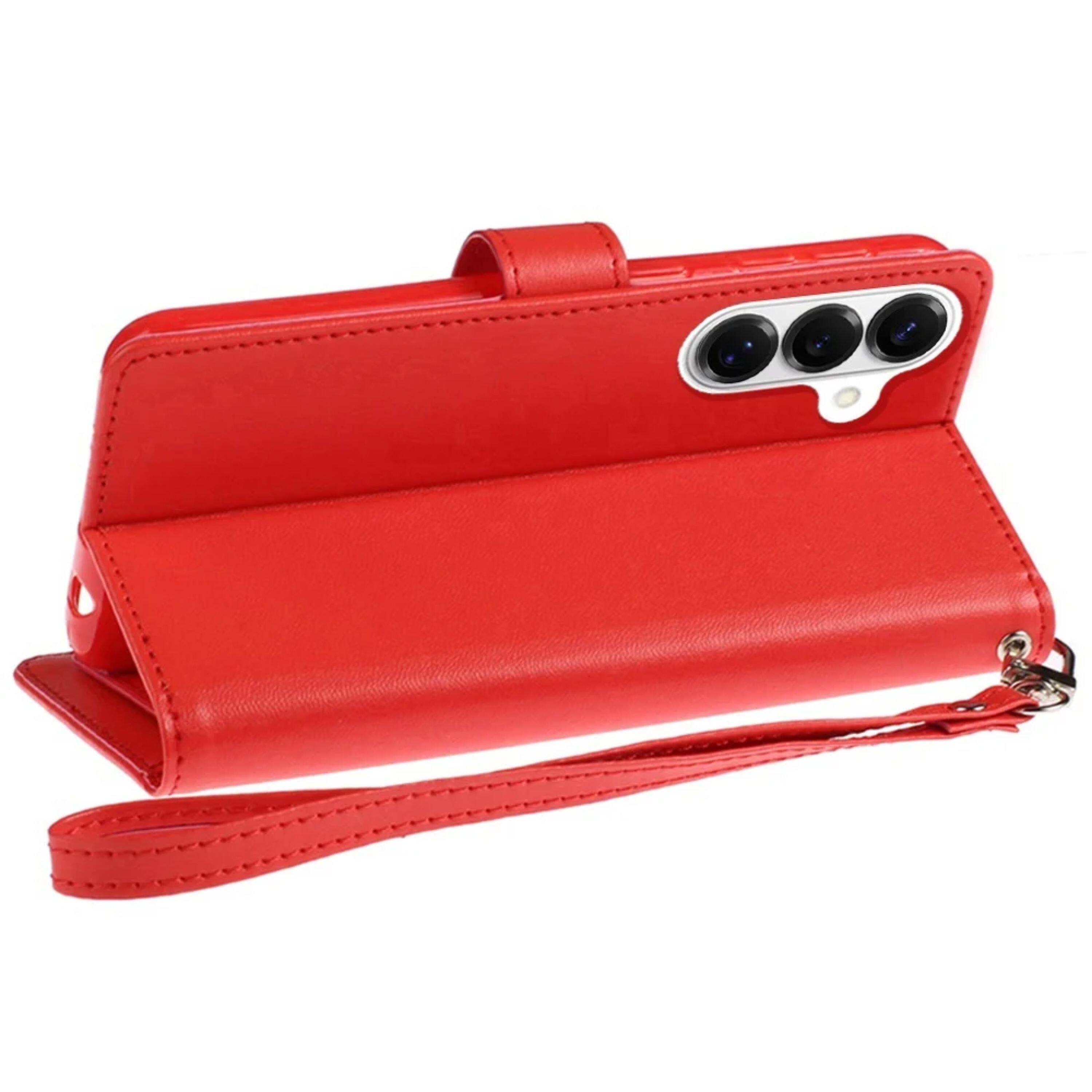 Left. Kitcheniva - PU Leather Phone Wallet Extra Card Flap Plus Tempered Glass For Samsung S26 FE Red - Red.
