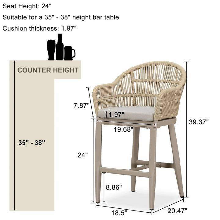 Sure, here is the corrected and grouped text:

---

**Seat Height:** 24"

**Suitable for a 35" - 38" height bar table**

**Cushion thickness:** 1.97"

---

**Counter Height:**

- 35" - 38"

- 7.87"

- 1.97"

- 19.68"

- 39.37"

- 24"

- 8.86"

- 18.5"

- 20.47"

---

**Dimensions:**

- 39.37"

- 20.47"

- 18.5"

- 8.86"

- 24"

- 19.68"

- 1.97"

- 7.87"

- 35" - 38"