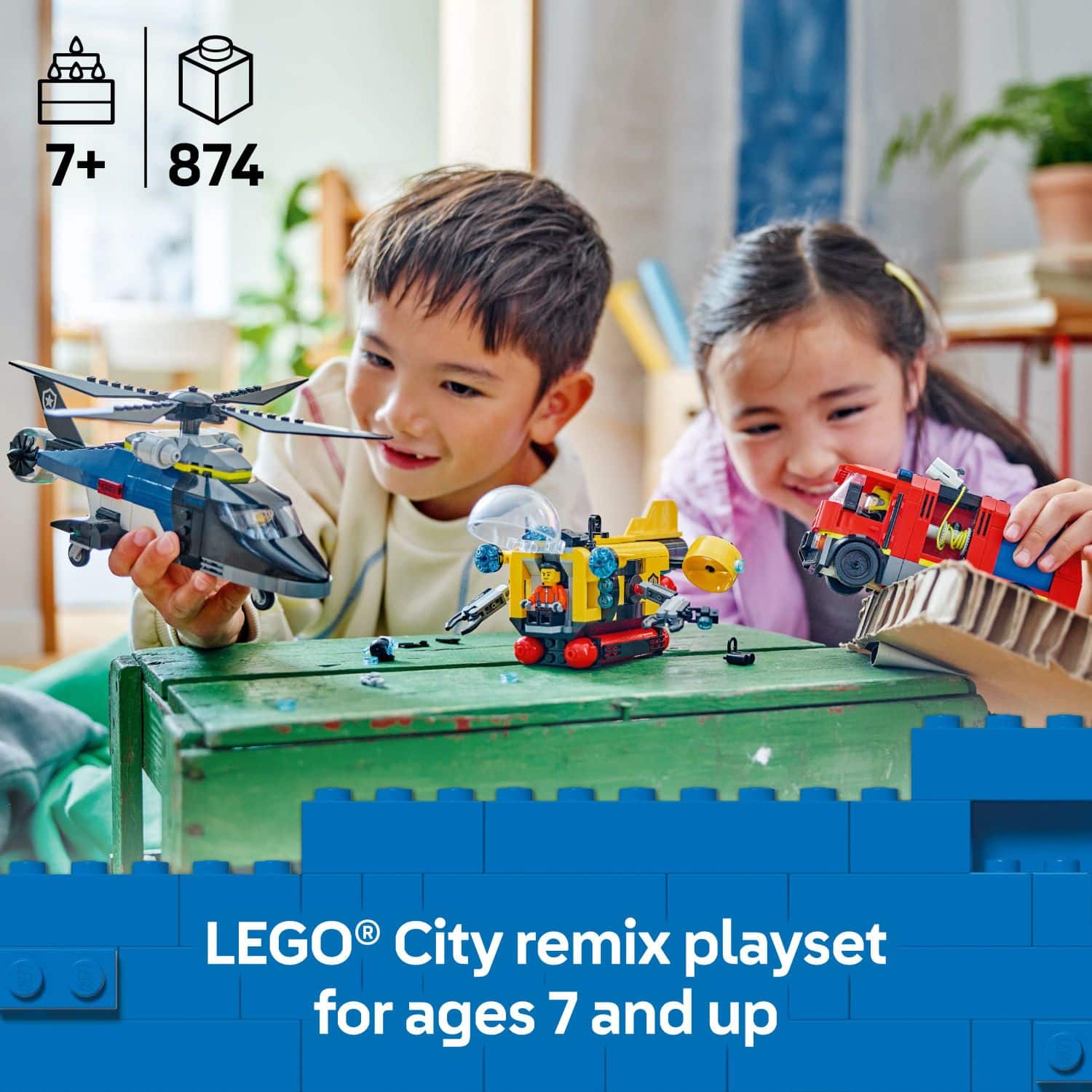 7+ 874 Lego City remix playset for ages 7 and up.