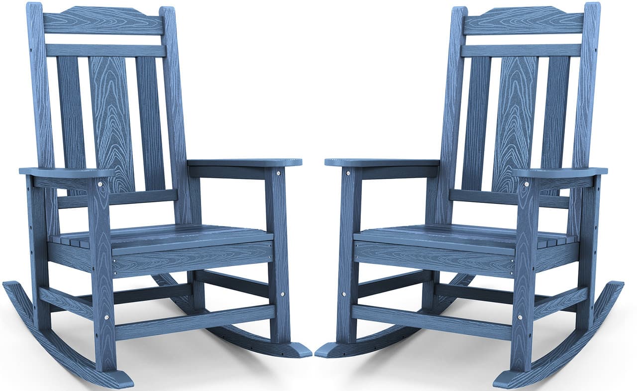SERWALL - HDPE Oversized Outdoor Rocking Chairs Set of 2, Outdoor Rocking Chairs for Patio, Heavy Duty Front Porch Rocker - Unique Blue