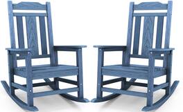 SERWALL - HDPE Oversized Outdoor Rocking Chairs Set of 2, Outdoor Rocking Chairs for Patio, Heavy Duty Front Porch Rocker - Unique Blue