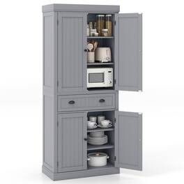 Gymax - 72'' Kitchen Pantry Storage Cabinet Tall Freestanding Cupboard w/ 4 Doors Large Drawer - Gray