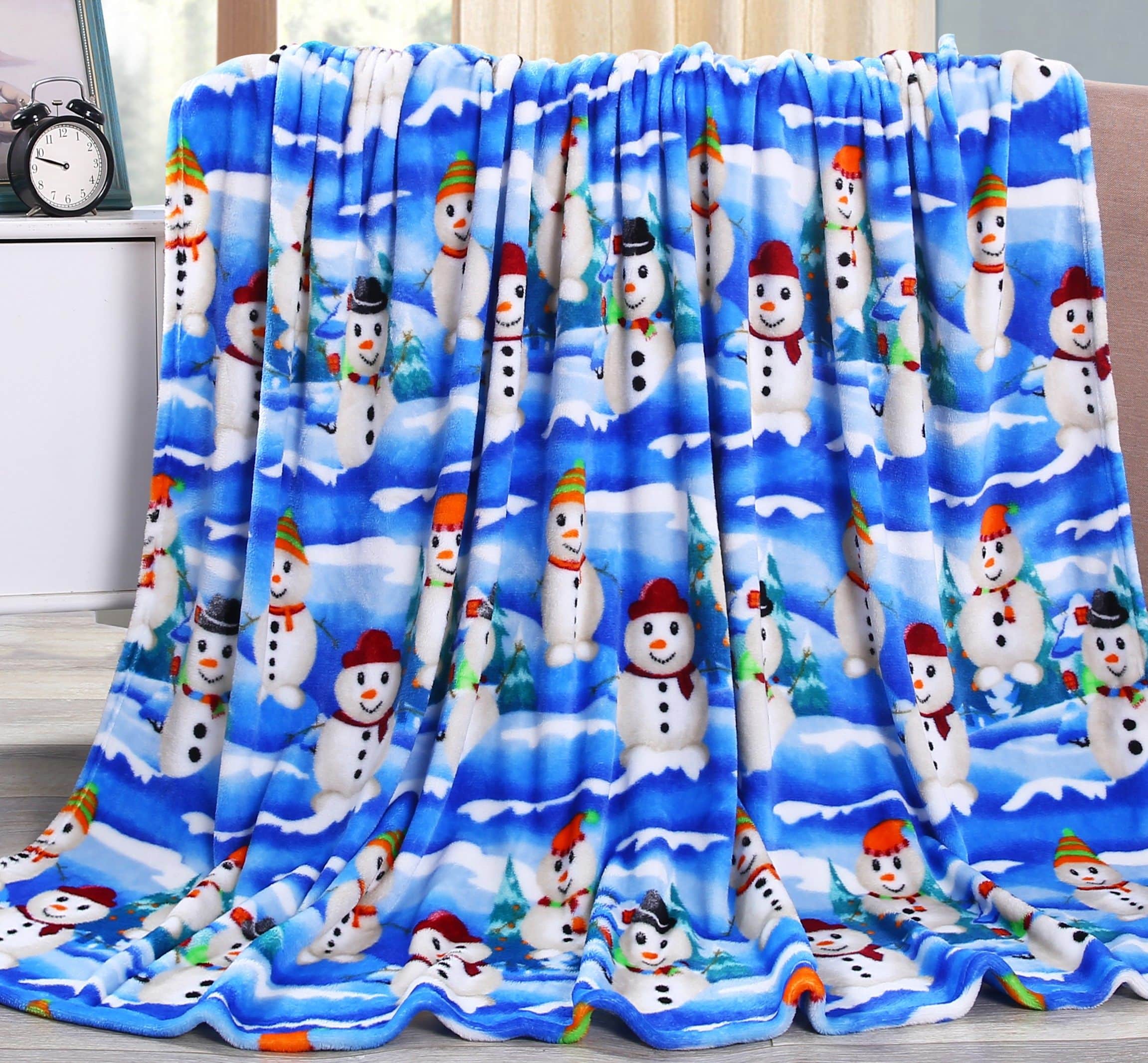 Noble House - Christmas Festive and Cheery Holiday Super Soft Ultra Comfy Microplush Throw Blanket 50"x60" - White Snowman