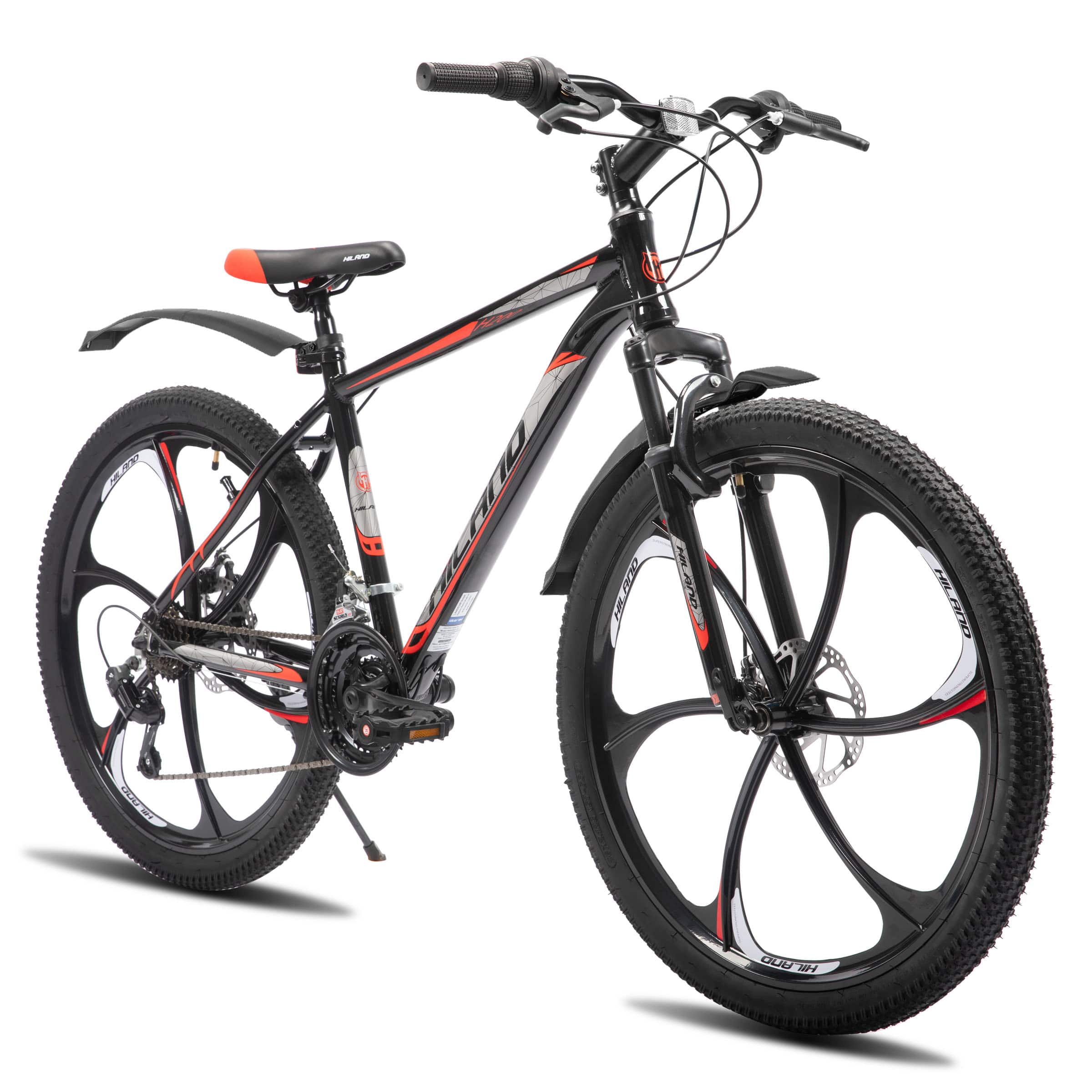 HILAND - 26" Mountain Bike for Men Women Adults, 18-Speed, Disc Brake, Lightweight Aluminum Frame, 6-Spoke MTB - Black