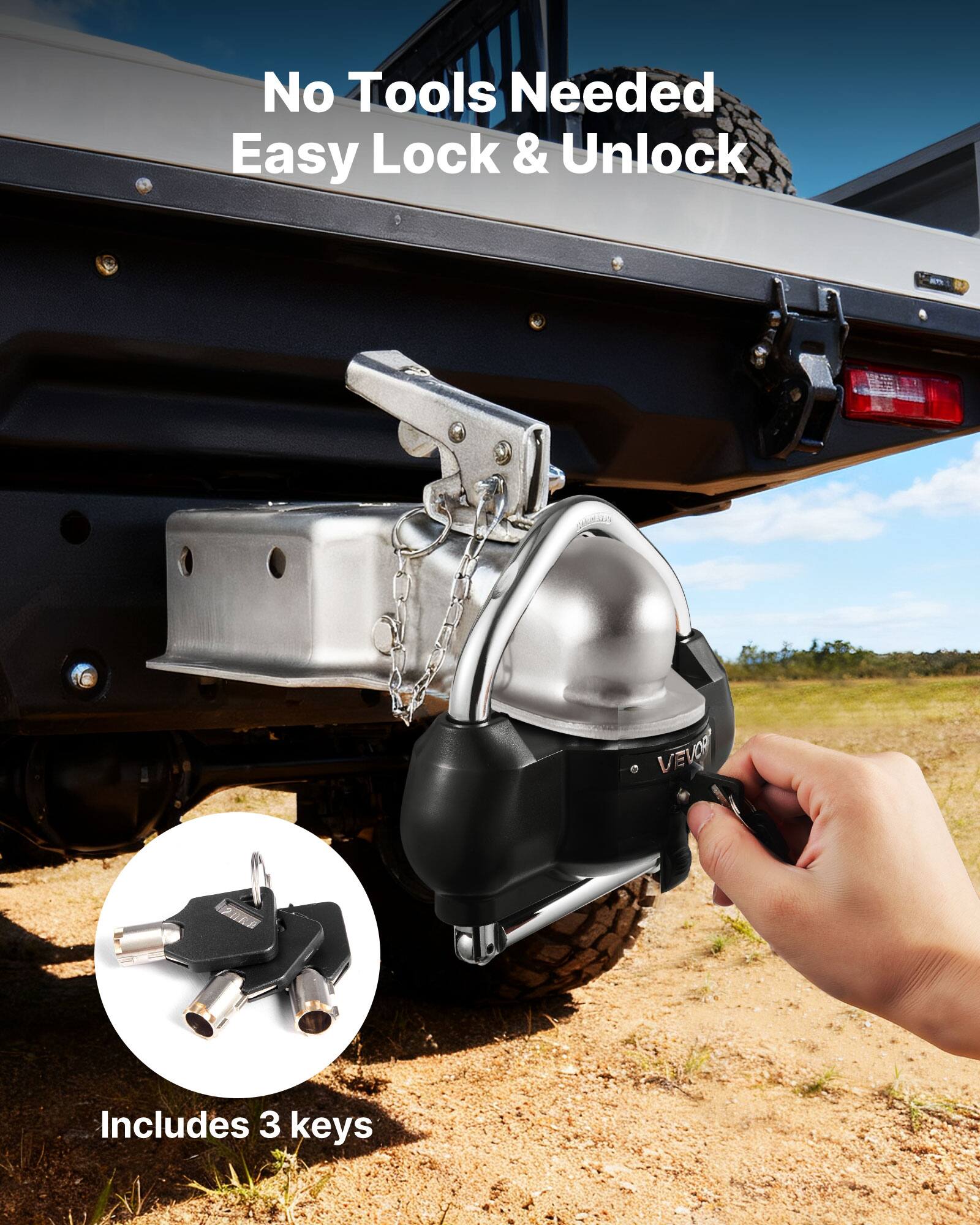 No Tools Needed  
Easy Lock & Unlock  

Includes 3 keys