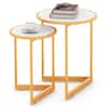 Front. Costway - Costway Round Nesting Table Set of 2 Modern Side End Table Space-saving V-shaped Base - White,Gold.