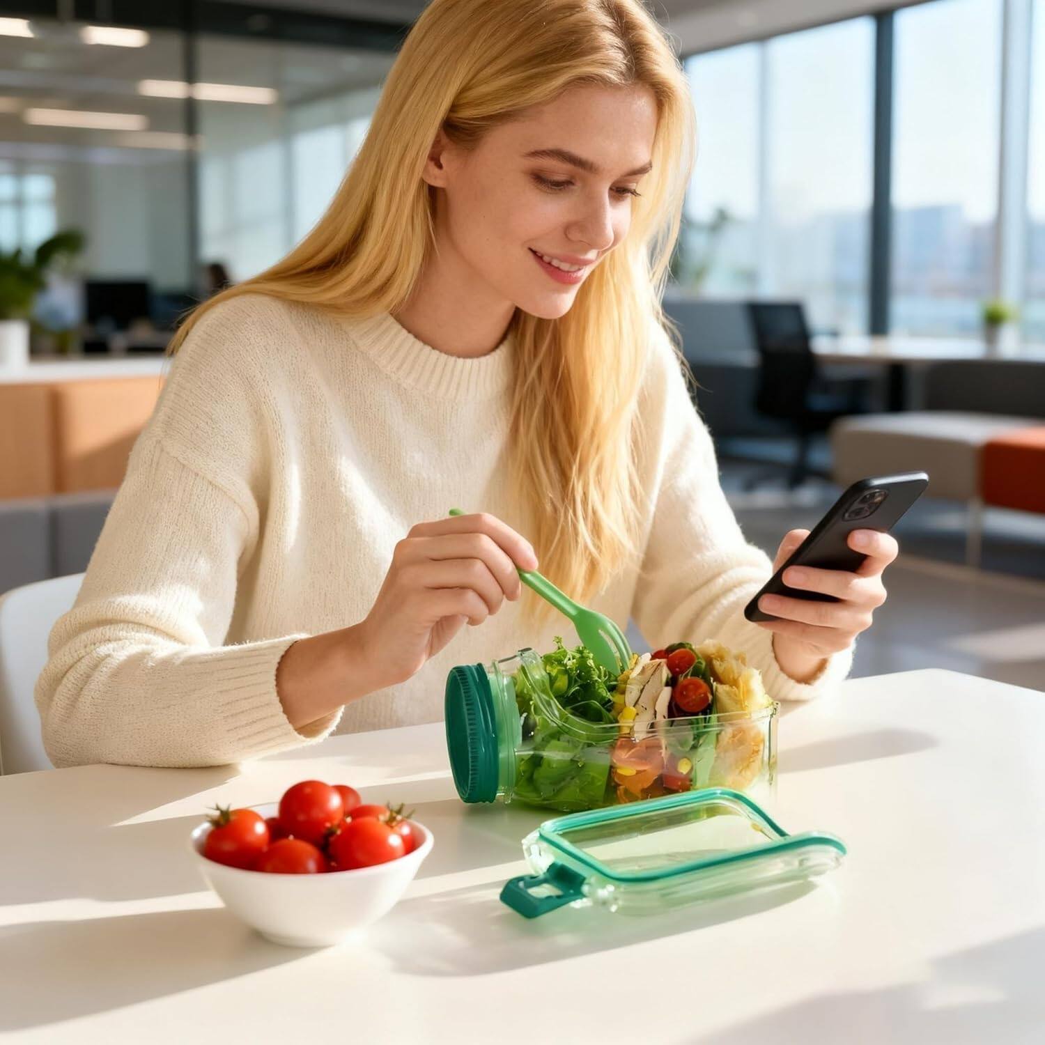 Alt View 3. Giantpower - 2pcs Salad Jar - Salad Pod Mason Jar Side Open with Leakproof Dressing Compartment.