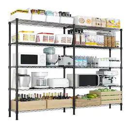 Winado - 5 Tier Heavy Duty Metal Storage Shelf Wire Shelving 1500Lbs Capacity for Garage - Black