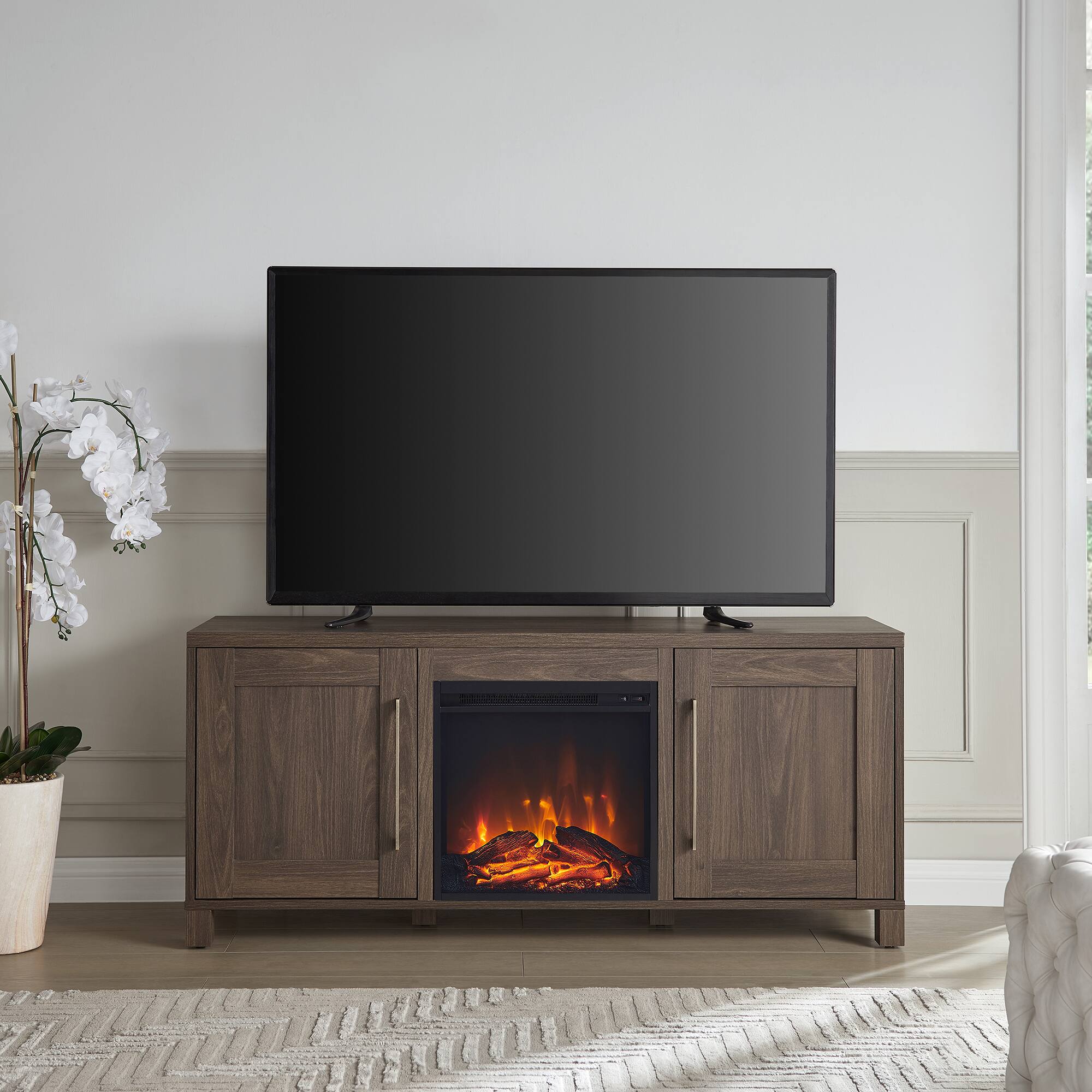 Best Buy Camdenandwells Chabot Log Fireplace Tv Stand For Tvs Up To 65 Alder Brown Tv1433