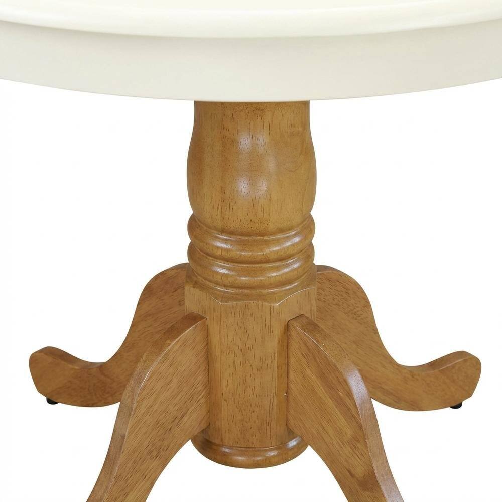Back. FurniFact - Linen White Oak Round Pedestal Dining Table - White & Oak.