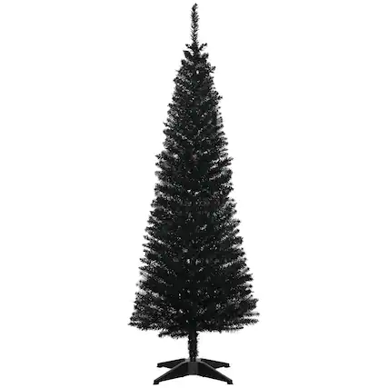 Front. Homcom - Artificial Pencil Christmas Tree, Slim Xmas Tree with 294 Realistic Branch Tips and Plastic Stand - black.
