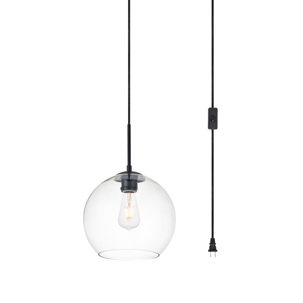 Alt View 2. Living District - Baxter 1 Light Black plug-in Pendant With Clear Glass - Black.