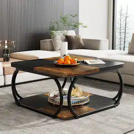 Tribesigns - Coffee Table with Storage Shelves and Easy-Clean Surface for Books, Drinks and Everyday Essentials - Brown