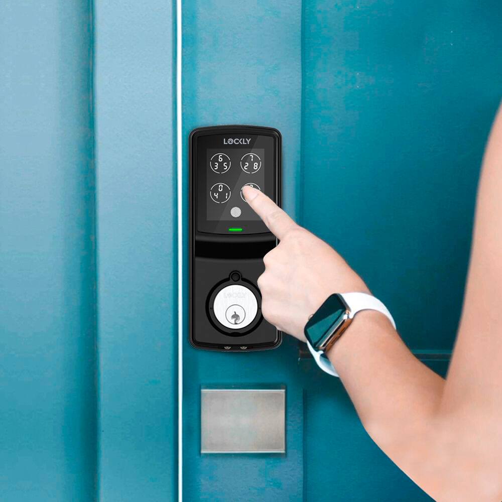 Alt View 21. Lockly - Model 7S Deadbolt Smart Lock with Touchscreen/Key Access/Auto Lock/Bluetooth App Control - Matte Black.