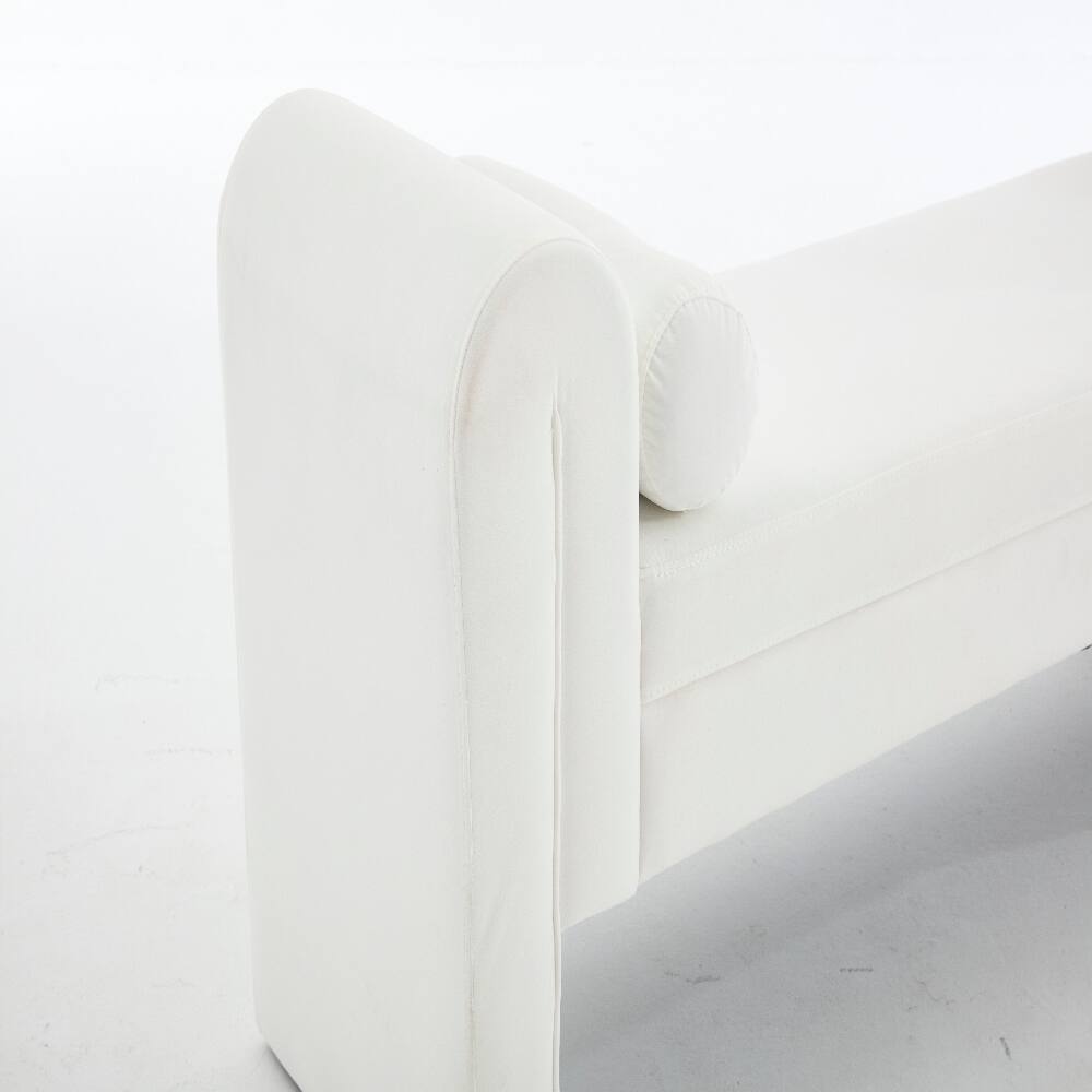 Back. Ropilly - Ropilly 65-Inch White Velvet Storage Bench Extra Long Modern Minimalist Entryway Mudroom Seat End of Bed Bedroom Bench - White.