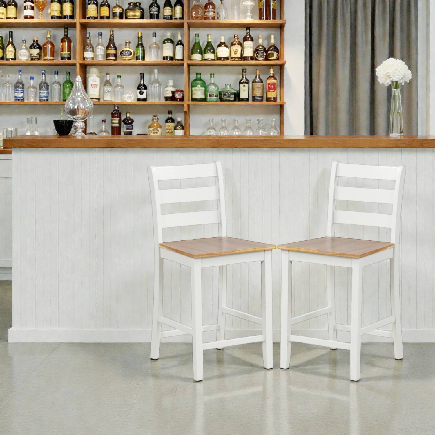 Front. Hivvago - Modern Counter Height Stools with Angled Backrest and Built-In Footrest - Set of 2 - Gray.