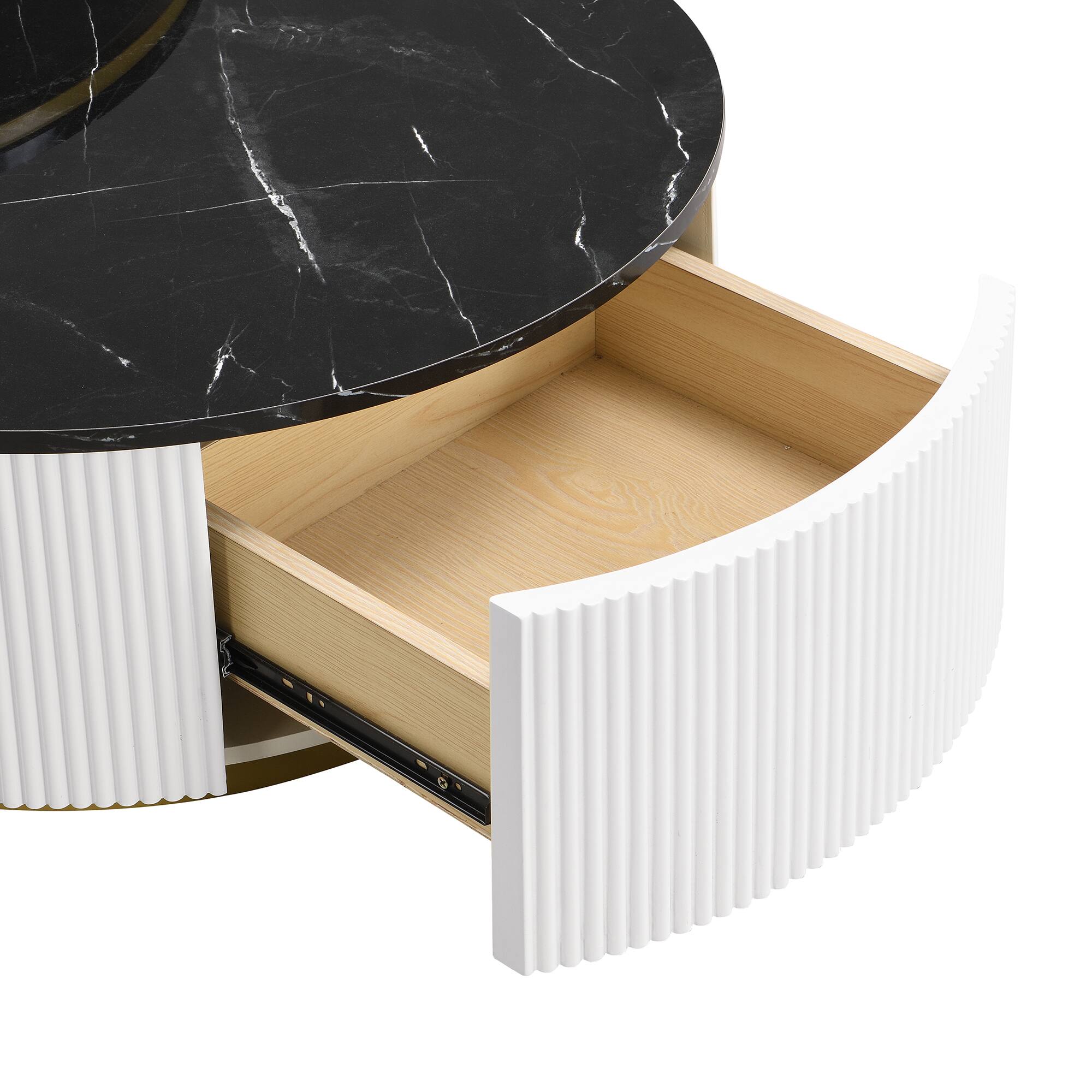Alt View 6. Tiramisubest - Modern Round Nesting Coffee Table Fluted with Drawer in Black & Gold in 27.6" - Black.