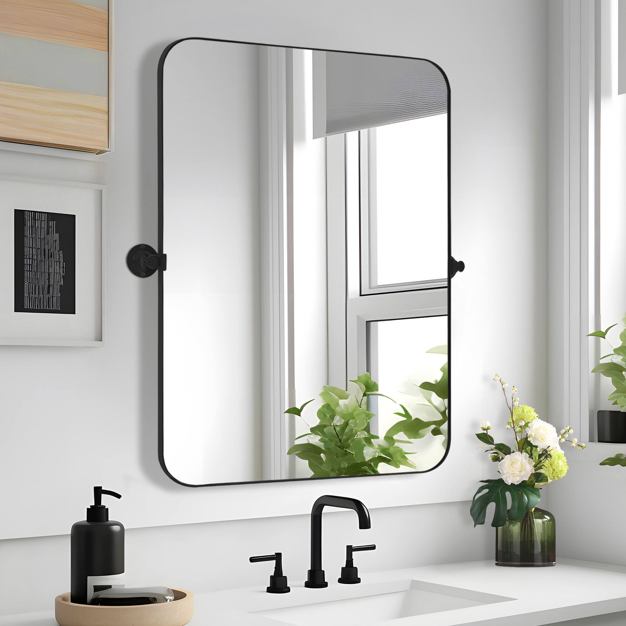 Alt View 4. PexFix - Modern Metal Frame Bathroom Mirror, 24x32 in. Rectangle, Wall-Mounted for Vanity & Powder Room - Gold.