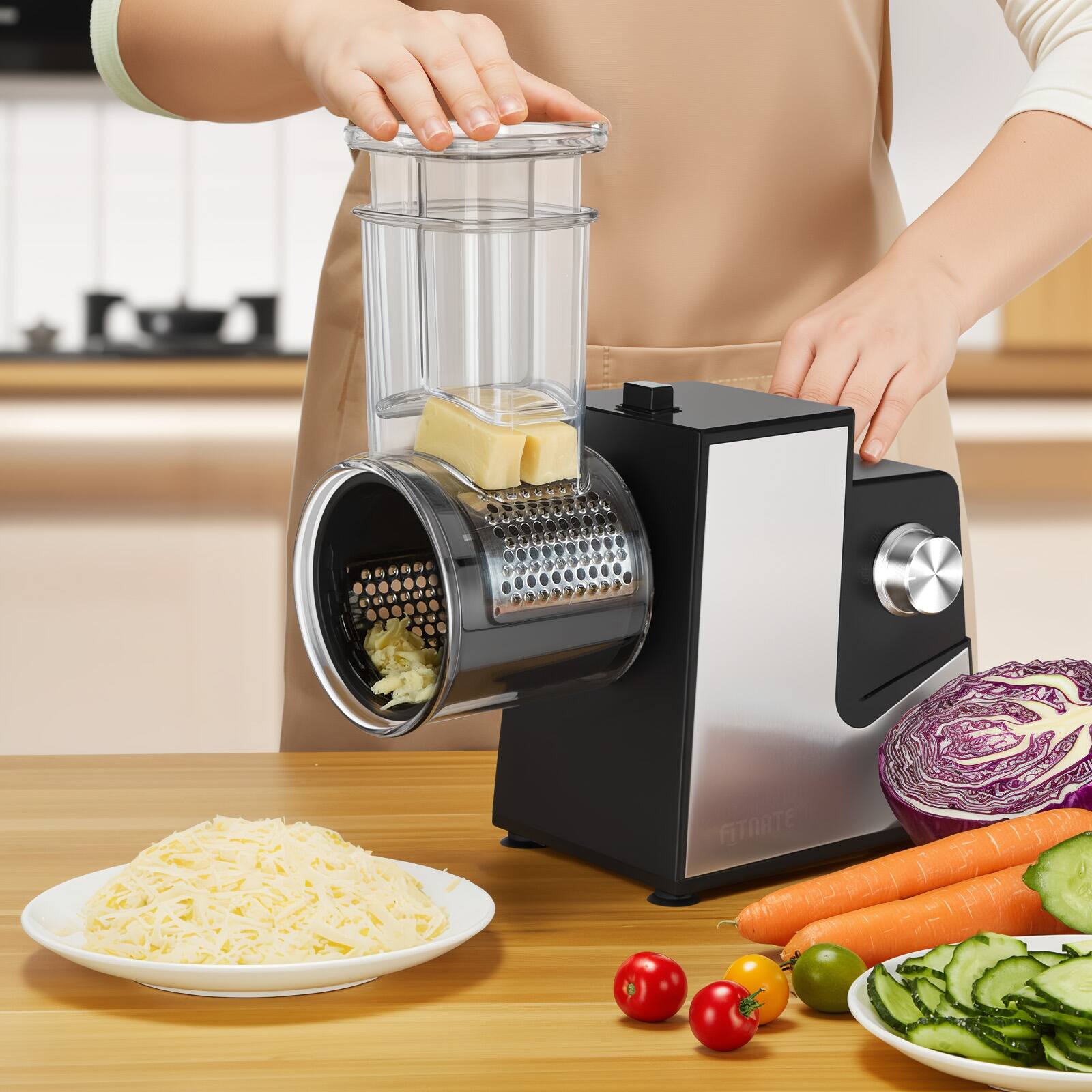Alt View 1. Fitnate - Multifunctional Electric Grater Slicer & Shredder for Cheese, Vegetables, Fruits - Black.