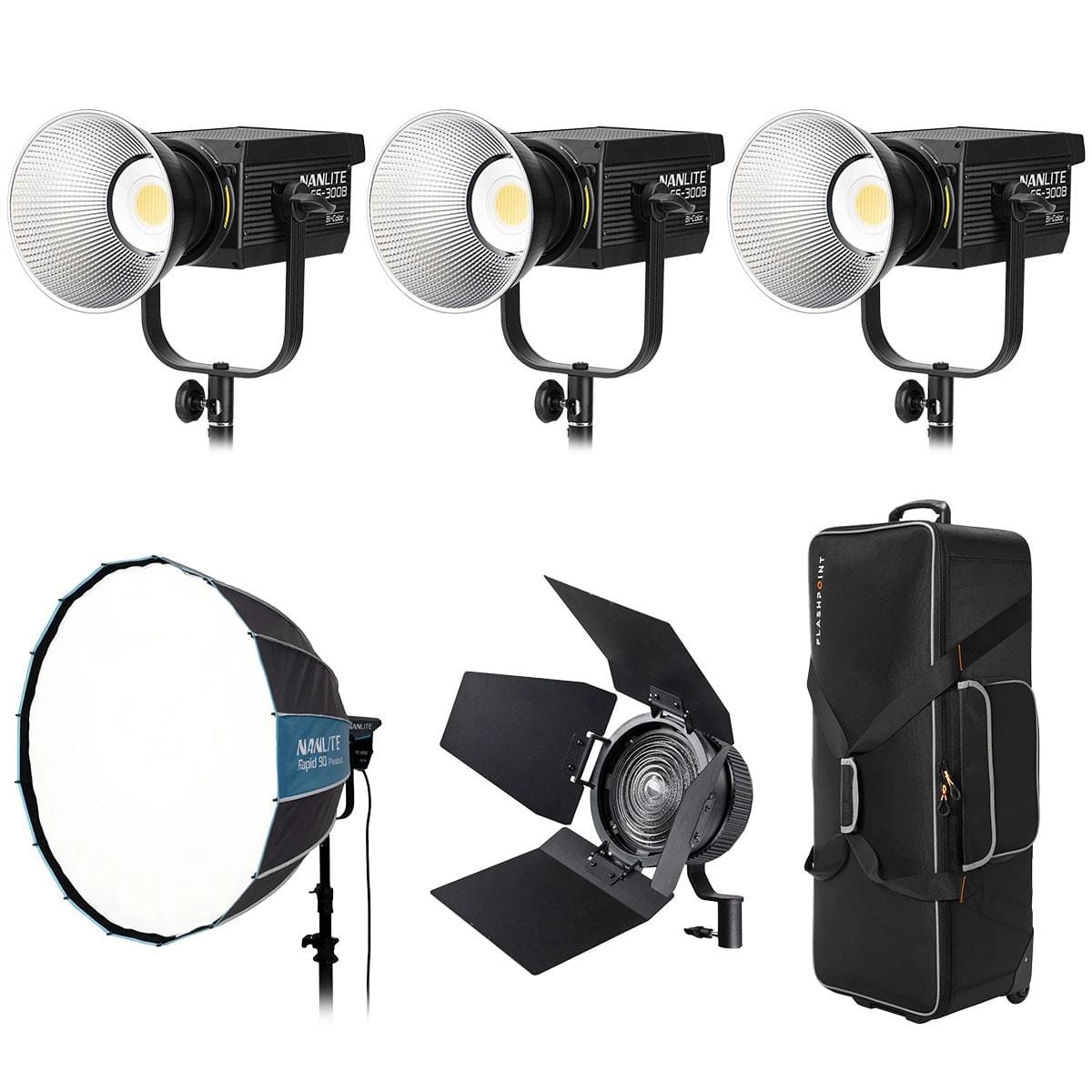 FS-300B Bi-Color LED Video Spotlight with Nanlite Rapid 90 Softbox Kit with FL-11 Fresnel Lens (Forza 60) and price history on PriceWatchPro