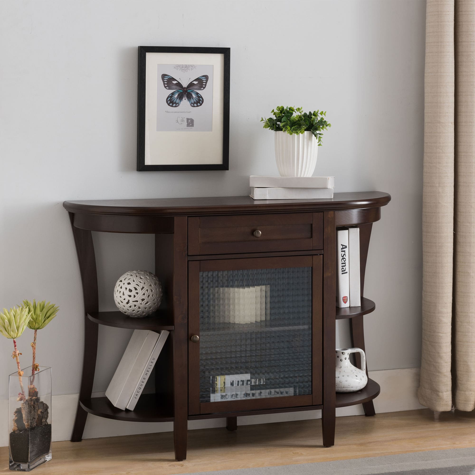 Kings Brand Furniture - Walnut Finish Wood Entryway Console Sofa Storage Buffet Table - Dark Brown