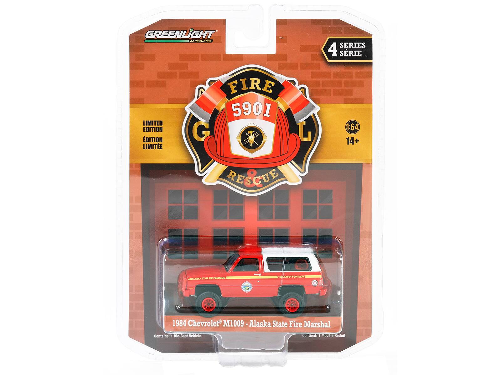 GREENLIGHT ParecnieS SERIES 4 SRIE LIMITED EDITION DITION LIMITEE FIRE 5901 G L 1:64 14+ RESCUE SLAMA VAi - SOASAL TEL SAPT seui H 1984 Chevrolet M1009 - Alaska State Fire Marshal Contains: 1 Die-Cast Vehicle Consent: - Modele Reduit