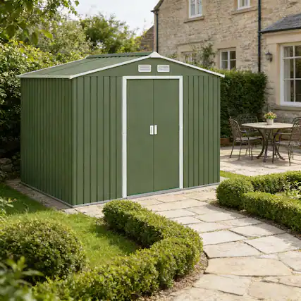 Front. Anysun - Anysun Stable Tool Metal Sloped Roof Shed with Spacious Storage, Assembly required - Green.