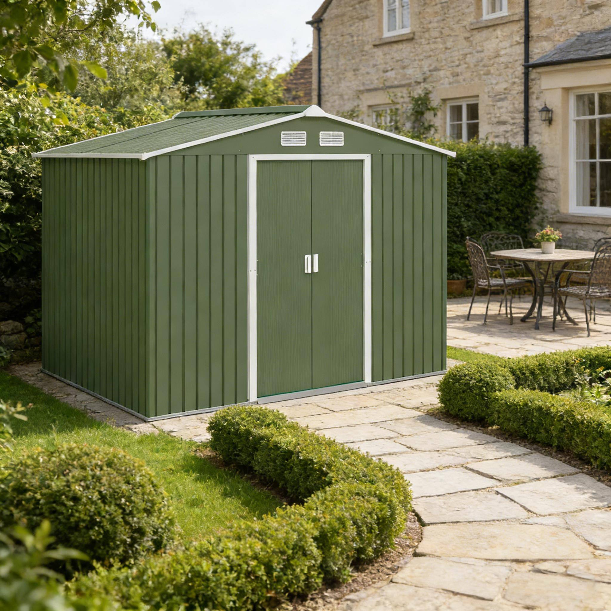 Front. Anysun - Anysun Stable Tool Metal Sloped Roof Shed with Spacious Storage, Assembly required - Green.