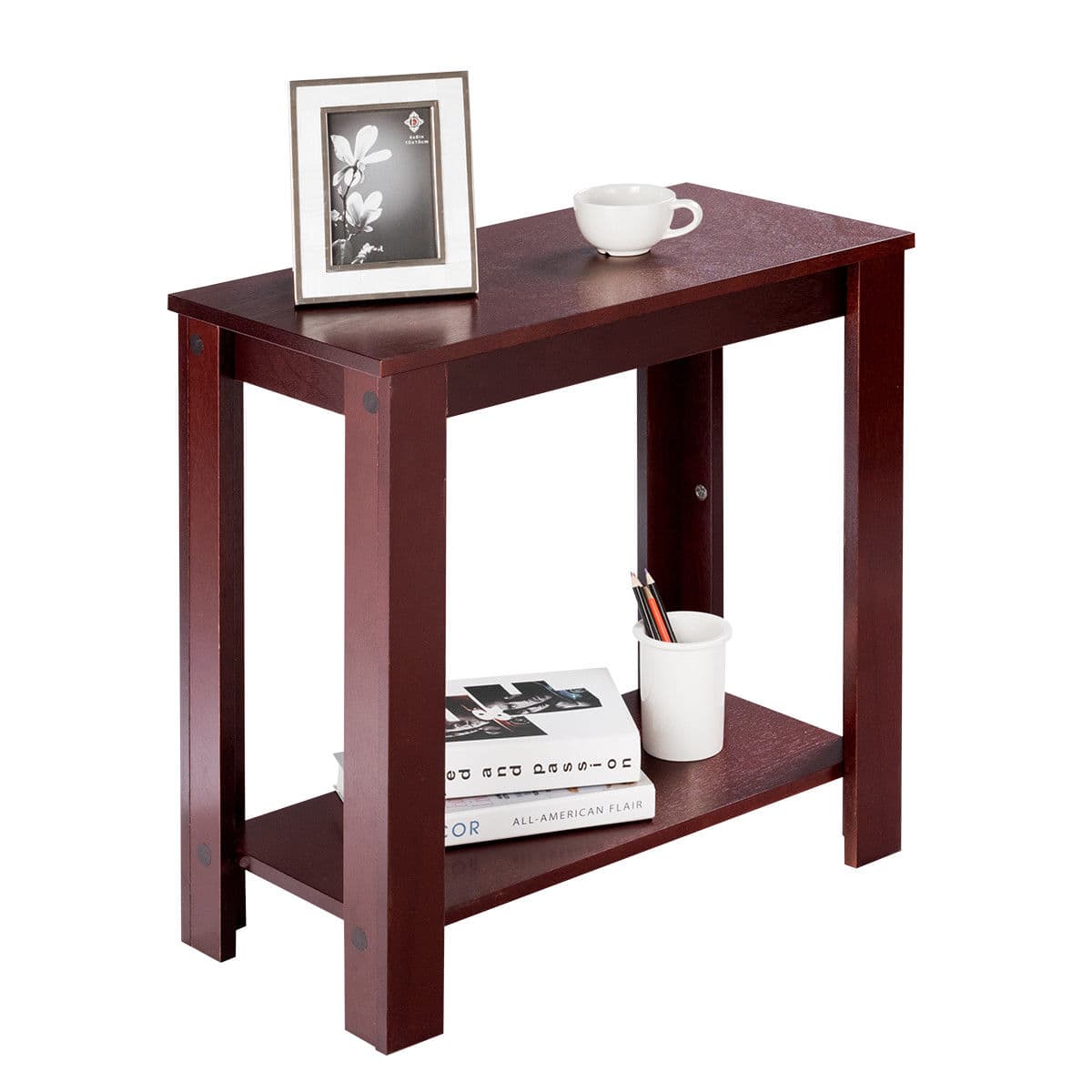 Costway - Chair Side Table Coffee Sofa Wooden End Shelf Living Room Furniture - Walnut