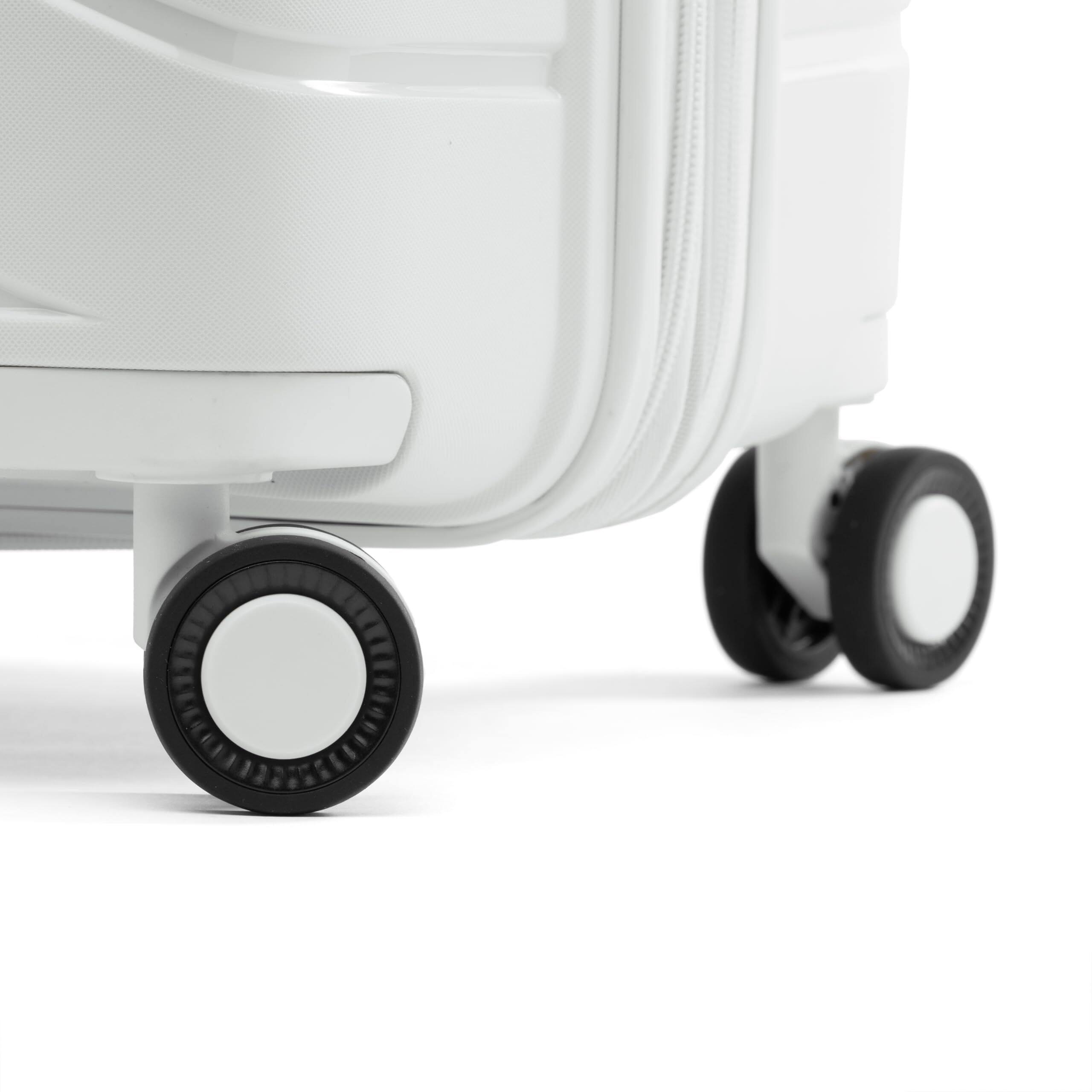Left. Atlantic - Atlantic 2-Piece Luggage Set - Carry-on & Convertible Medium to Large Checked Expandable Hardside Spinners - Shell White.