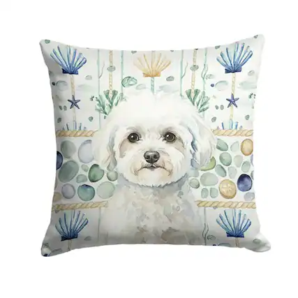 Front. Kitcheniva - 18" x 18" Coastal Sea Design Throw Pillow Home Decor Bichon Frise - Multicolor.