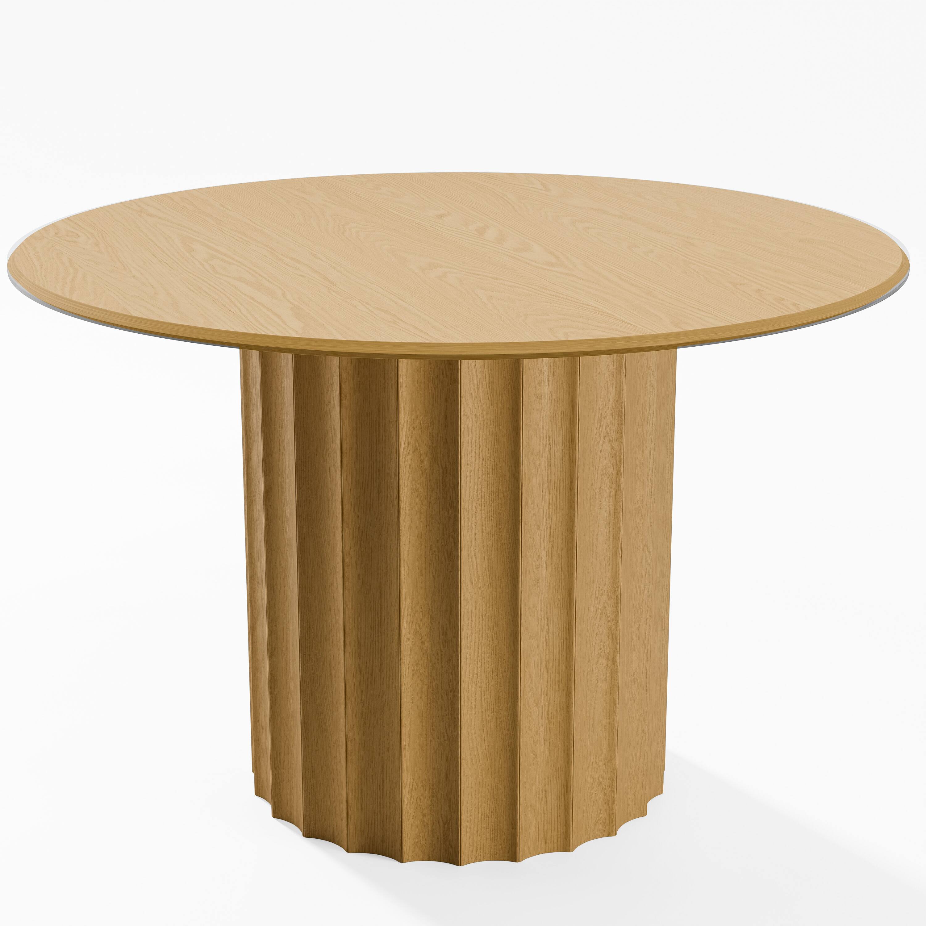 Alt View 5. PexFix - Minimalist Farmhouse Duckbill Edge Round Solid Oak 46 in. Wide Fluted Base Kitchen & Dining Table Seats 4 - Natural.