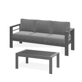 Mondawe - 2 Pieces Outdoor Patio Sofa Set with 75" 3-Seat Sofa and 43" Coffee Table - Gray