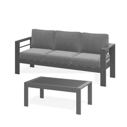 Front. Mondawe - 2 Pieces Outdoor Patio Sofa Set with 75" 3-Seat Sofa and 43" Coffee Table - Gray.