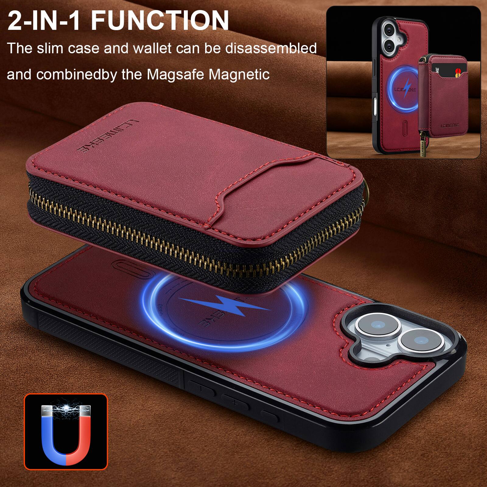 2-IN-1 FUNCTION  
The slim case and wallet can be disassembled and combined by the Magsafe Magnetic