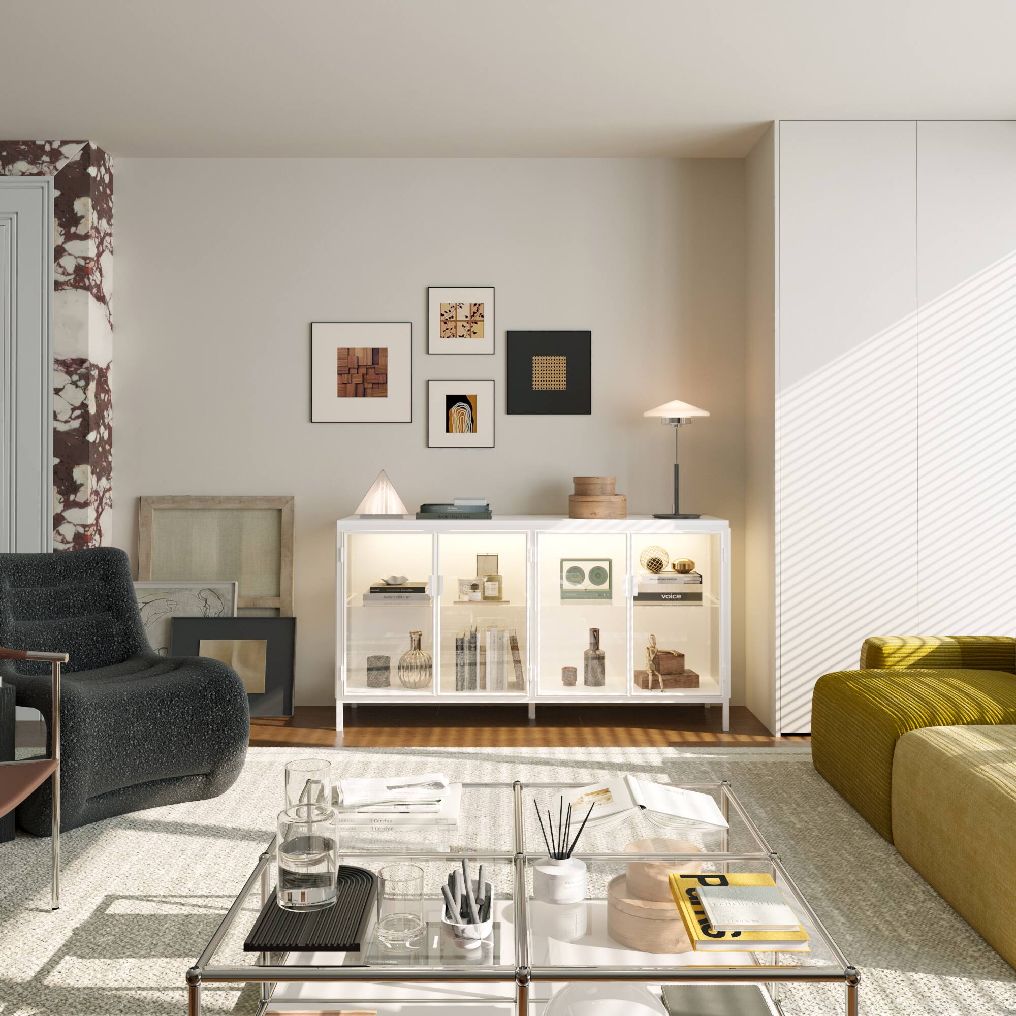 Alt View 2. Famapy - Famapy Modern Glass Door Display Cabinet with LED Lighting Metal Frame Tempered GlassStorage Shelves for Living Room - White.