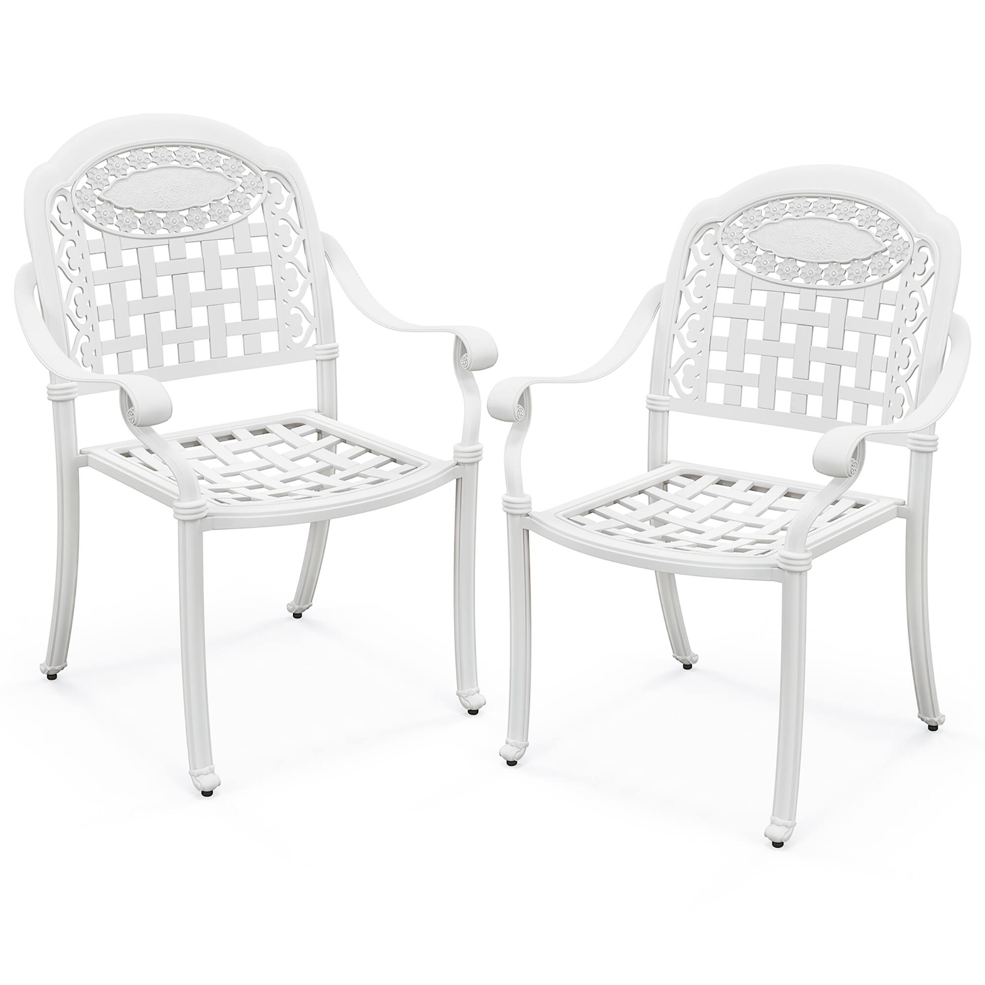 Alt View 1. Gymax - Gymax 2 Pieces Cast aluminum patio chair bistro dining chair outdoor cast aluminum chair - White.