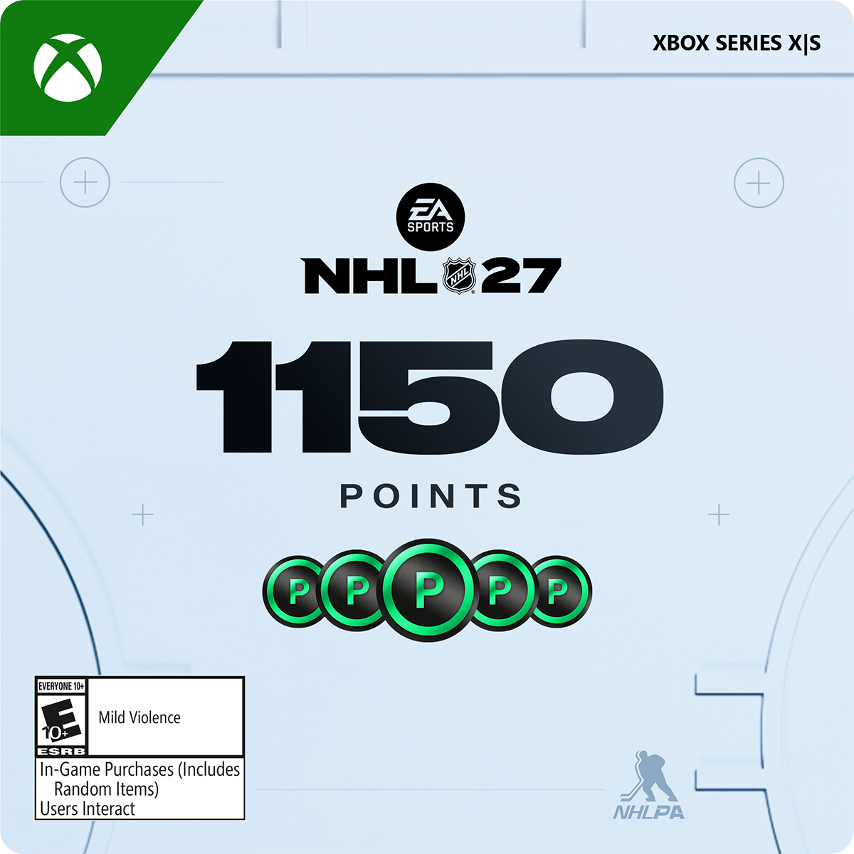 XBOX SERIES X|S  
EA SPORTS  
NHL 27  
1150 POINTS  
EVERYONE 10+  
Mild Violence  
In-Game Purchases (Includes Random Items)  
Users Interact  
NHLPA