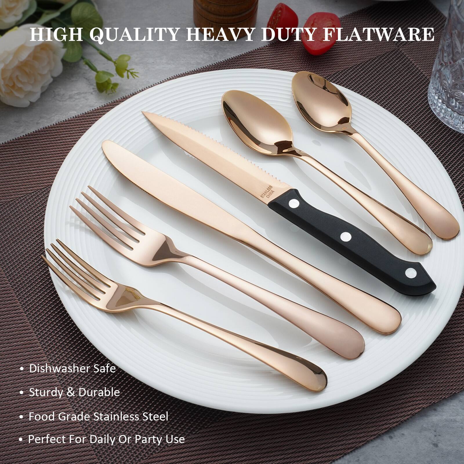 HIGH QUALITY HEAVY DUTY FLATWARE

- Dishwasher Safe
- Sturdy & Durable
- Food Grade Stainless Steel
- Perfect For Daily Or Party Use
