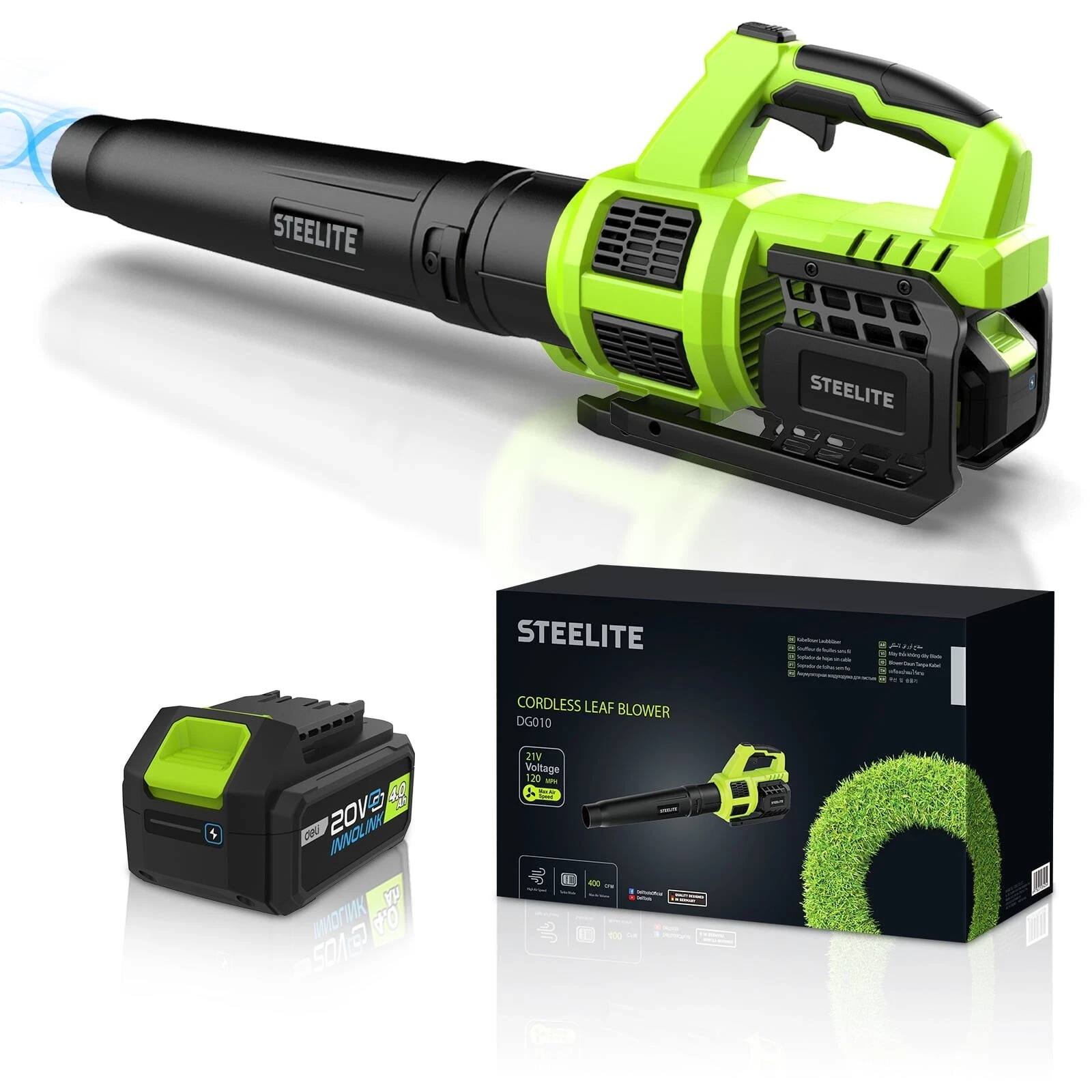 Steelite - 21V Cordless Leaf Blower 120 MPH/480 CFM Electric Lightweight Blower with 4.0Ah Battery Packs and Charger