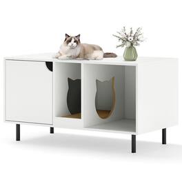 Pefilos - Cat Litter Box, Cat Litter Pan, 40 Inch Cat Litter Box Enclosure for 2 Cats Hidden Cat Washroom - White