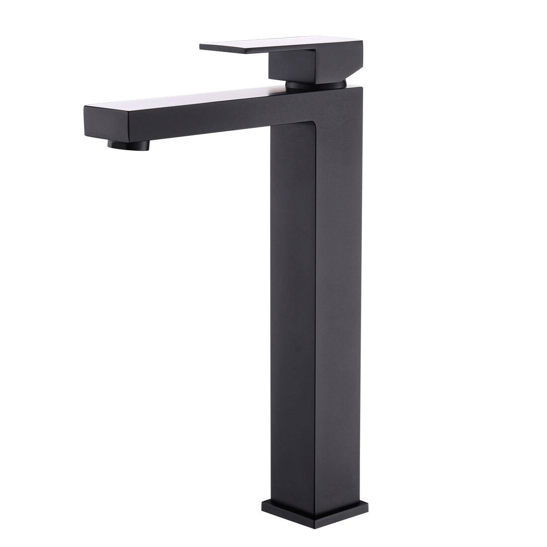 Front. Boyel Living - Single Hole Single Handle Tall Low Arc Waterfall Bathroom Faucet Matte Black with Supply Lines - Matte Black - Tall.