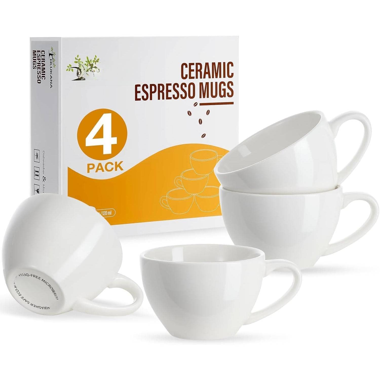 Fabibe - Porcelain Espresso Cups Set of 4, 4 oz Small Coffee Mugs, White Demitasse Cups for Espresso Machine and Coffee Maker - Default