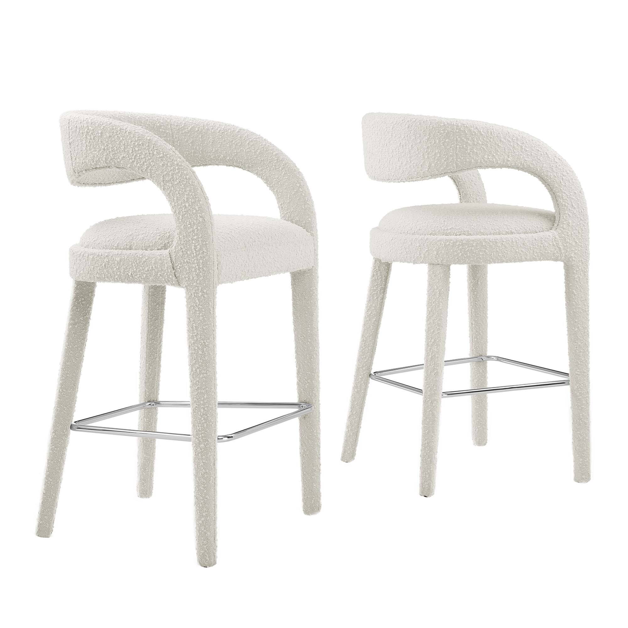 Angle. Modway - Pinnacle Boucle Upholstered Bar Stool Set of 2 by Modway - Ivory Silver.
