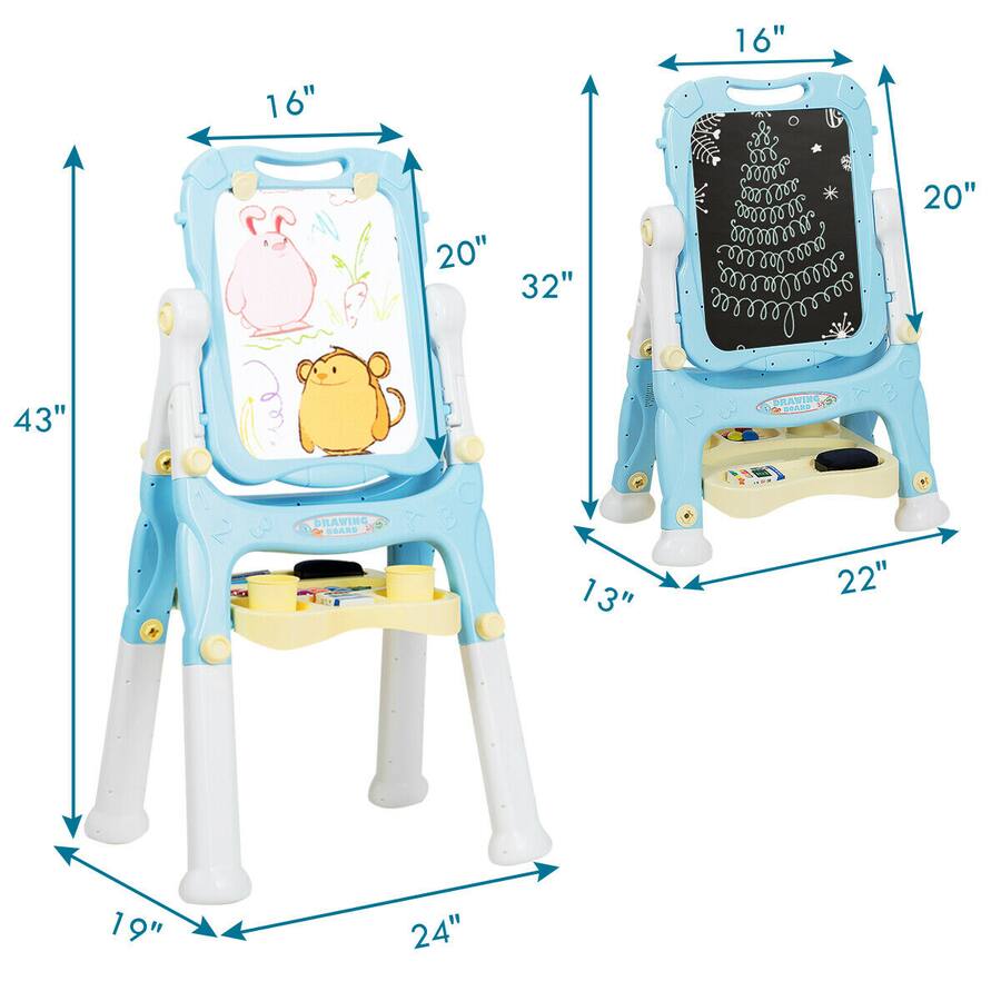 Two Level Eisel Gymax Kids Easel for Two Adjustable Height Double Sided Art Easel Blue ...
