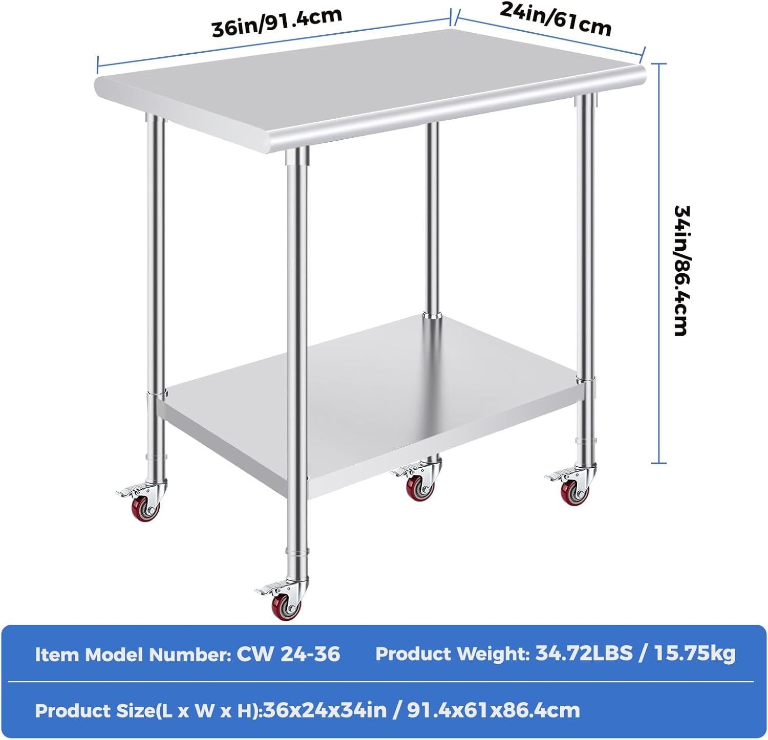 36in/91.4cm  
24in/61cm  
34in/86.4cm  

Item Model Number: CW 24-36  
Product Weight: 34.72LBS / 15.75kg  
Product Size(L x W x H): 36x24x34in / 91.4x61x86.4cm